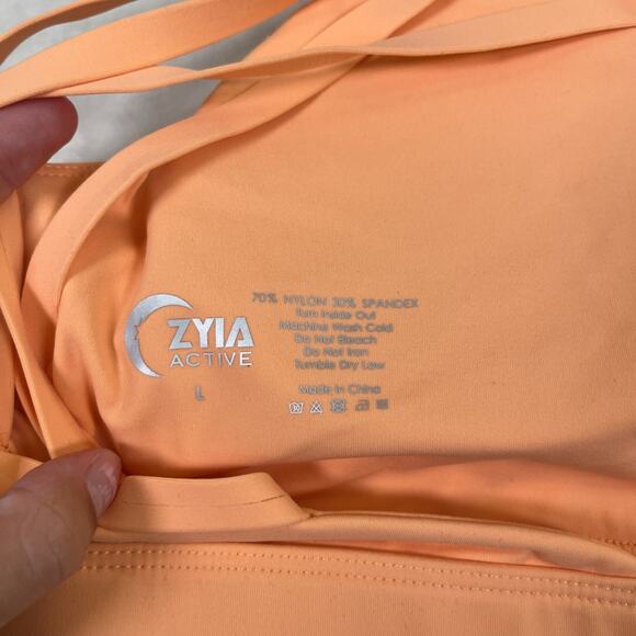 Zyia Active Orange Strappy 4 Cross Back Sports Bra Large Removable Padding Chrty - Picture 7 of 11